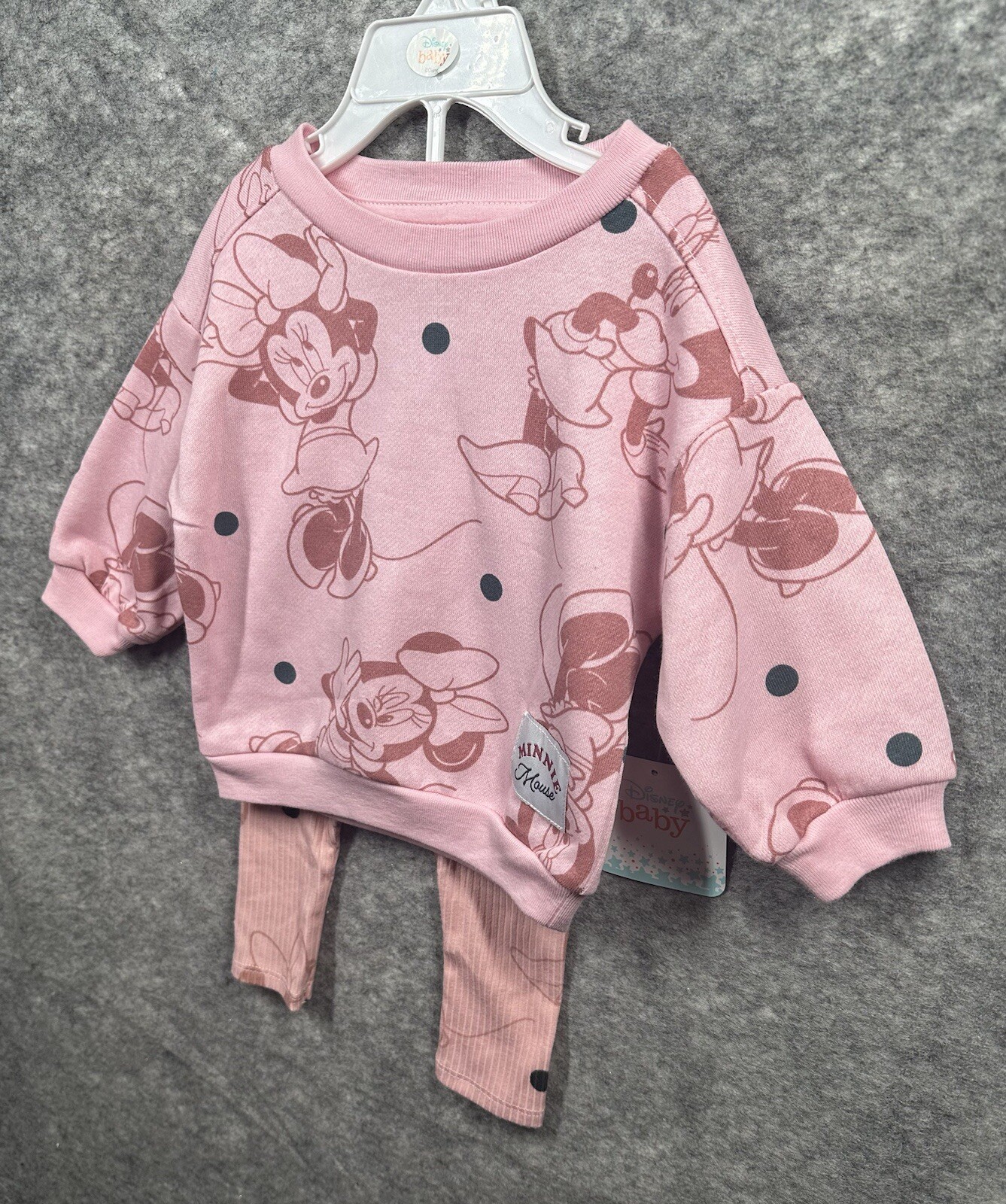 Disney Baby Girl Sweater Pants 3 – 6 Month Minnie Mouse Pink Brown New Stretchy