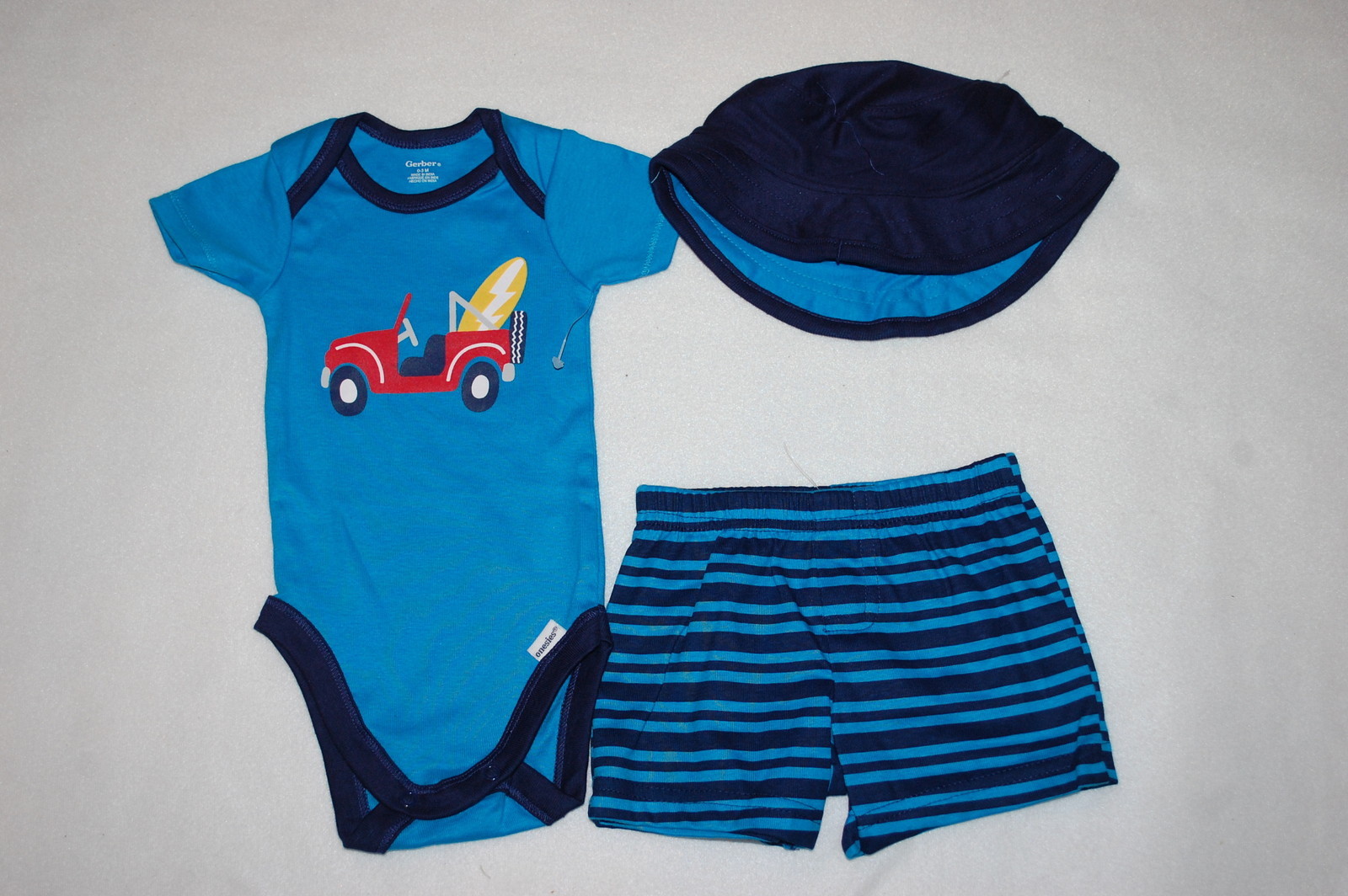 Baby Boys 3 PC SET Turquoise Navy JEEP Surf T-Shirt Shorts Hat NB 0-3 3-6 MO