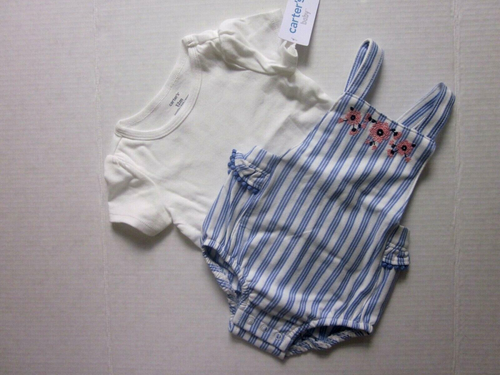 New $28.00 CARTER’S Baby Girls 2-piece Embroidered Romper Set – Size: 12 Months