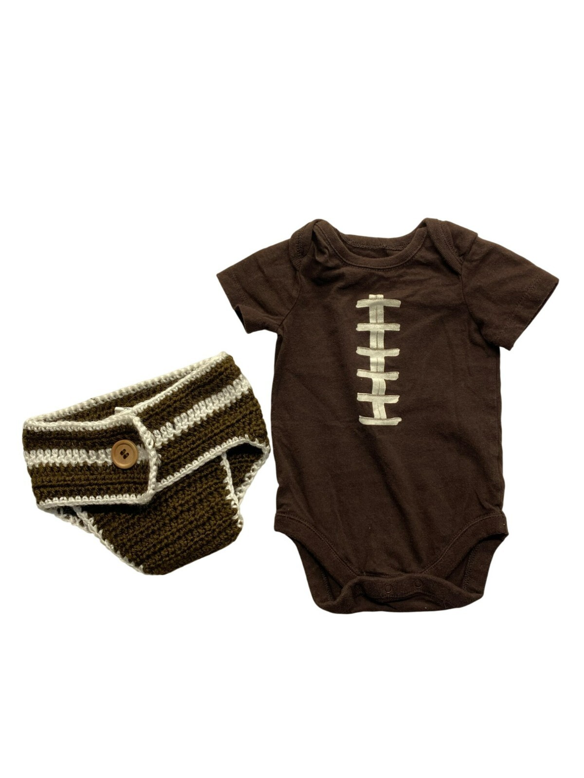 Football-Themed Baby Top & Crochet Diaper Cover Set #7240