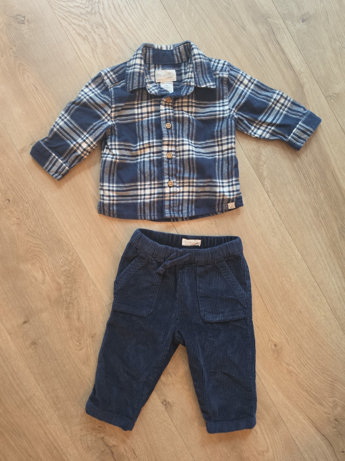 Organic Little Planet By Carter’s Blue Plaid Shirt Corduroy Pants Size 9 Months