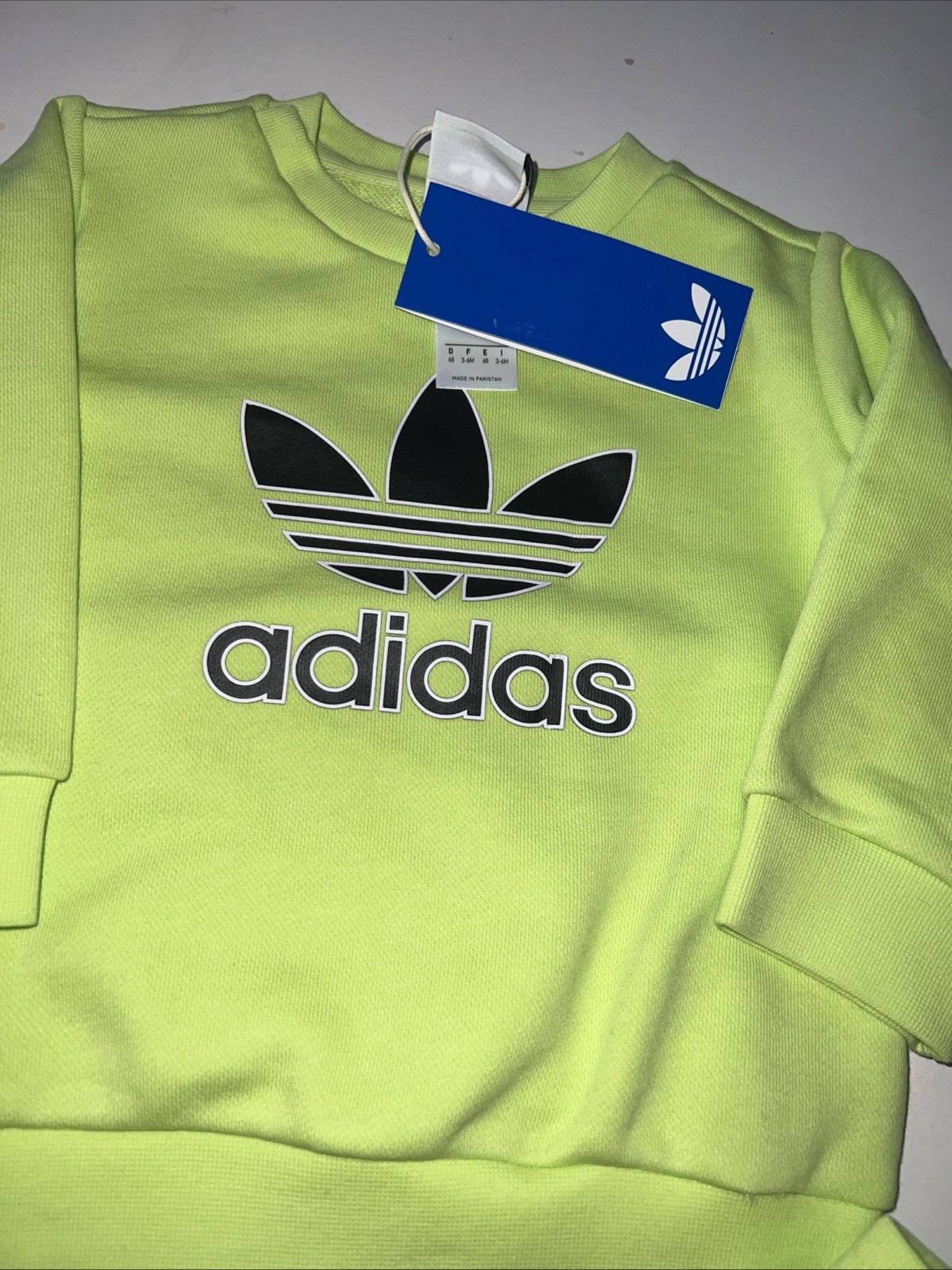 adidas 2 Piece Fleece Sweatshirt & Pant Set Little Kids Size 3M Lime Green NEW