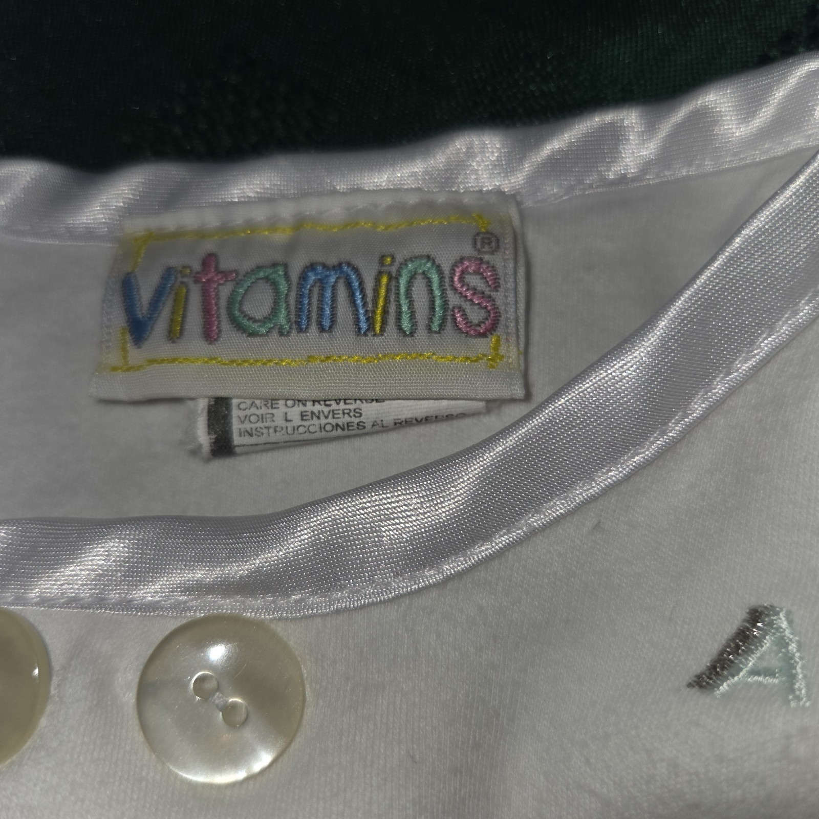 Vintage Vitamins White Baby 2pc Outfit 3-6 Months Baptism Satin Trim Embroider