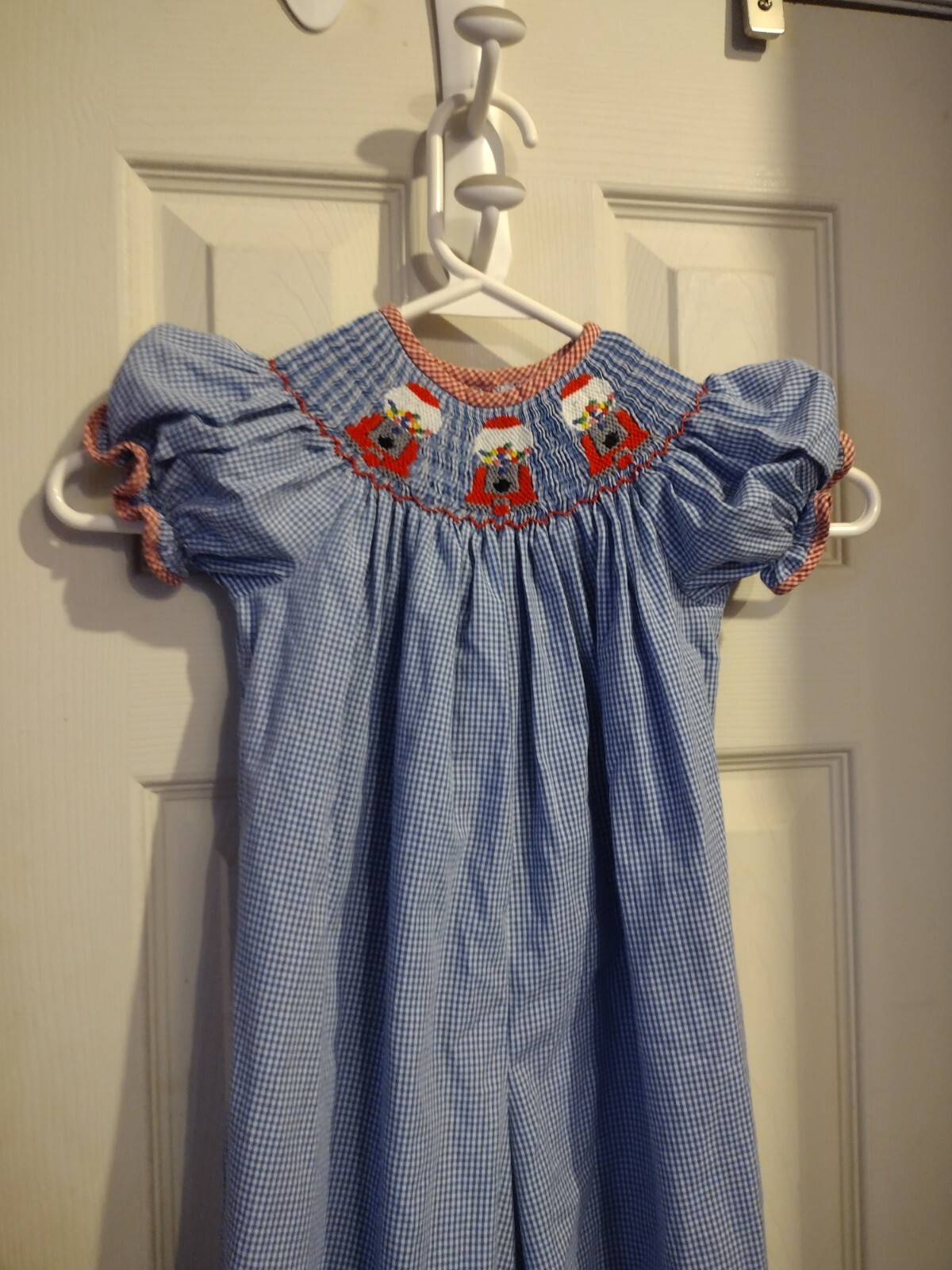 Smockadot Girls Blue Check Short Sleeve Smocked Bubblegum Pant Romper Size 18M
