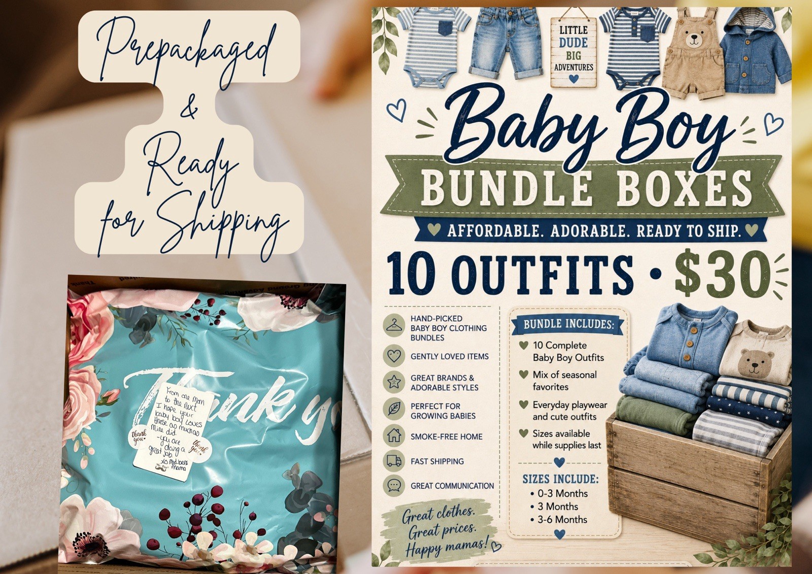 10pc Baby Boy Outfit Set Bundle 0-3M/3M/3-6M Cotton Mixed Lot Multicolor