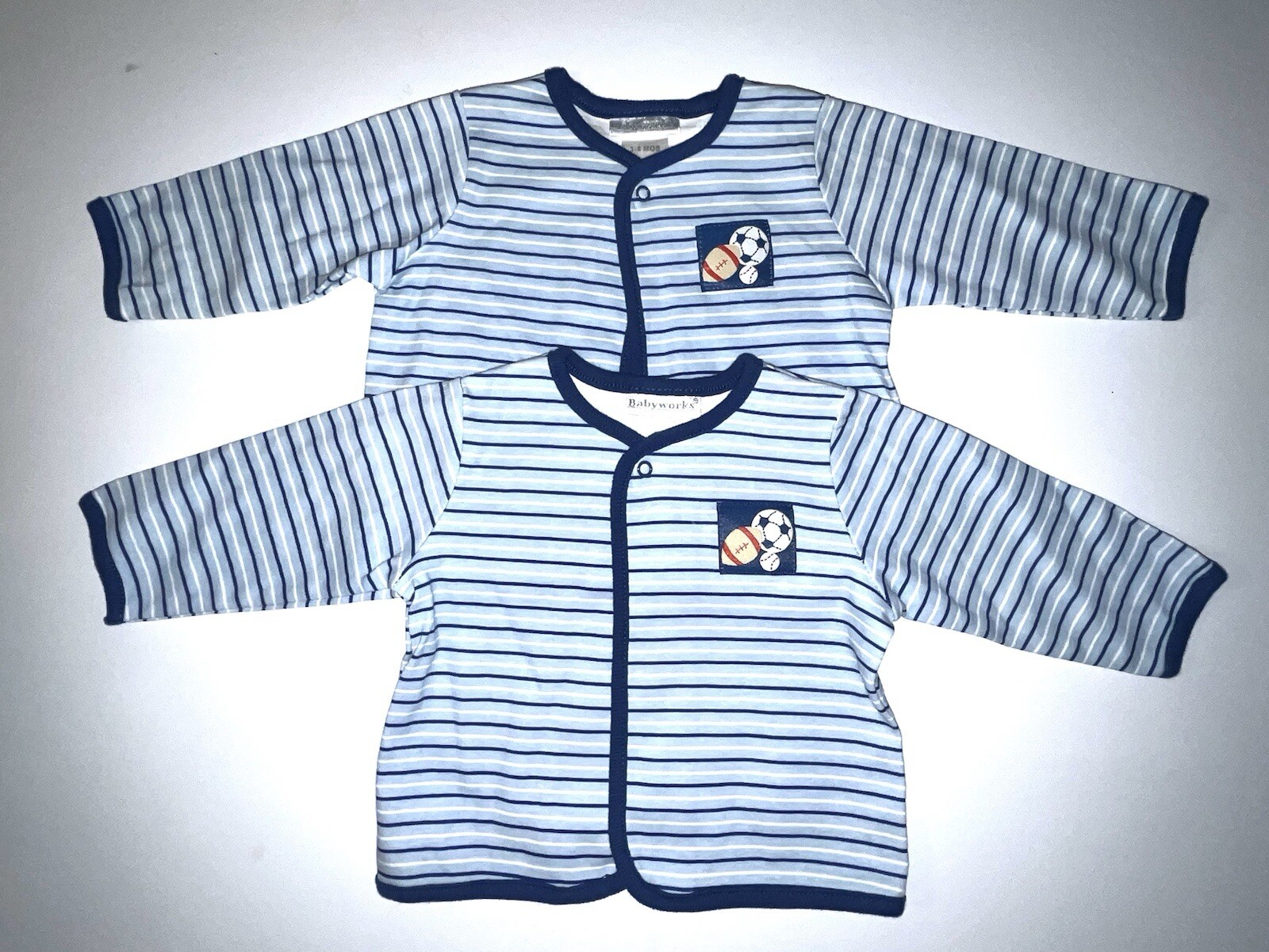 BABY WORKS Baby Boys Clothing 2 Blue Striped Tops Size 3-6 M 100% Cotton China