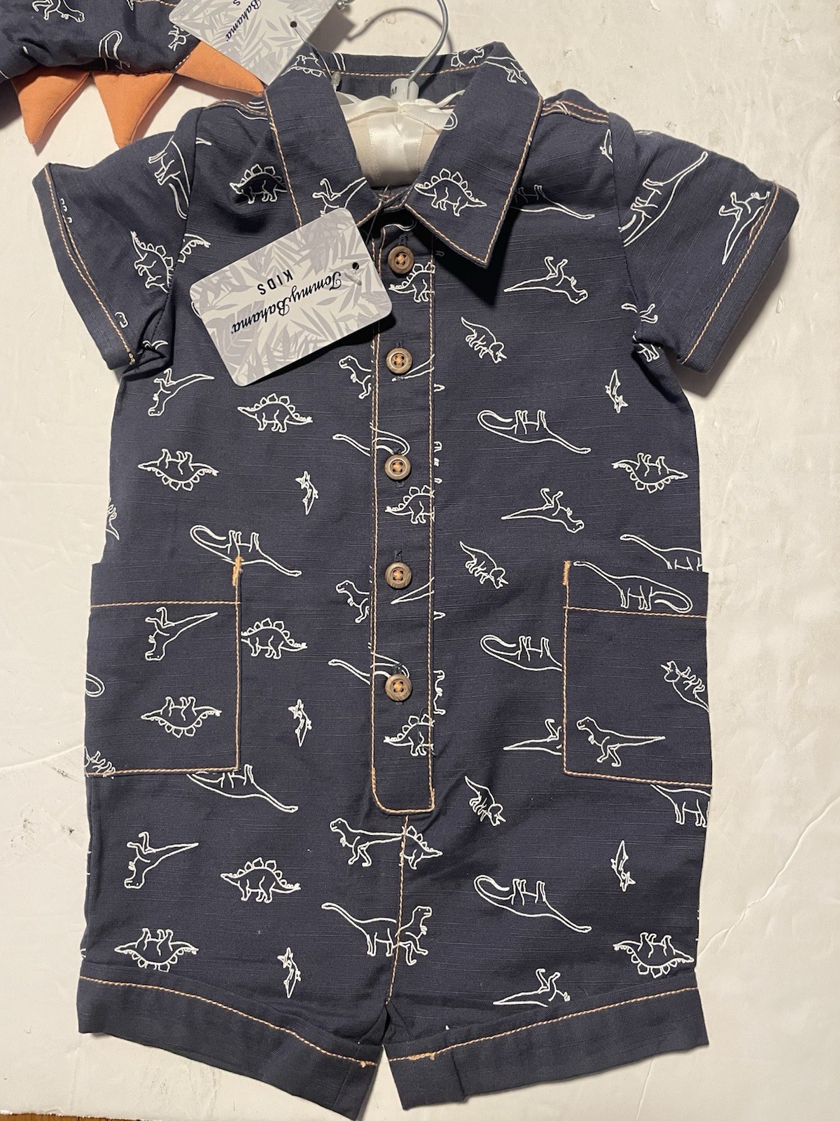 Tommy Bahama Baby Boys Romper Hat Set 3-6 Months Dinosaur Print Blue 2PC Outfit