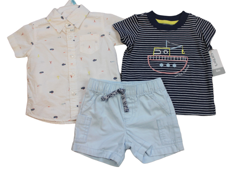 Carters Little Captain 3pc Shorts Set Beach Outfit NB Newborn 3M 6M 3 6 mos NWT