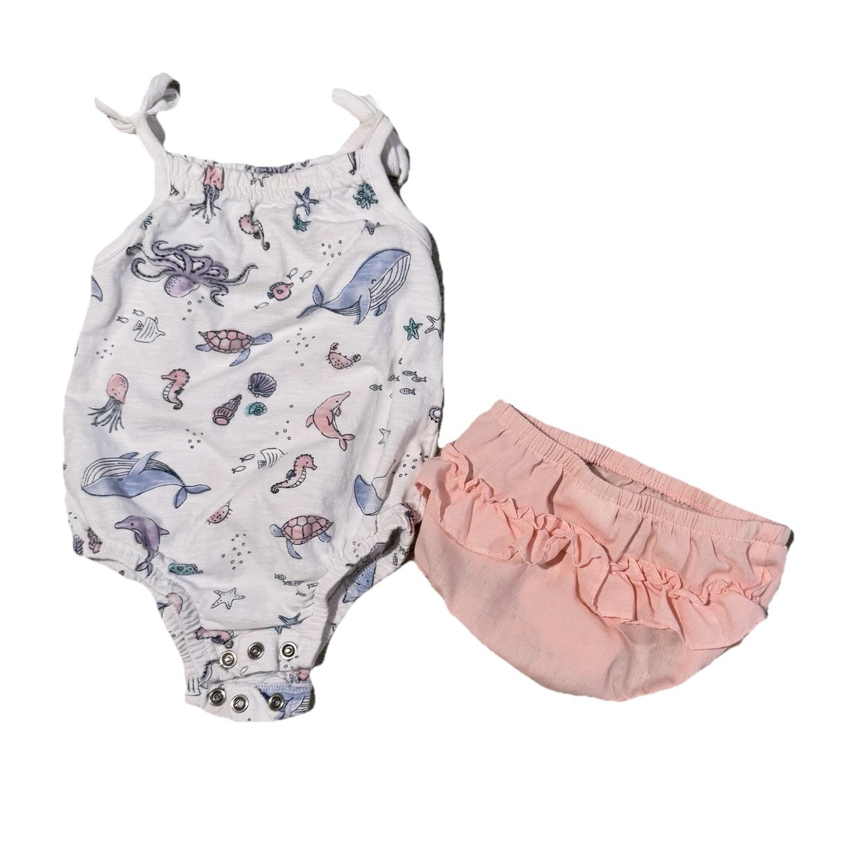 2 Piece Carters Wonder Nation Summer Beach Outfit Baby Girls 0-3M Sea Life Whale