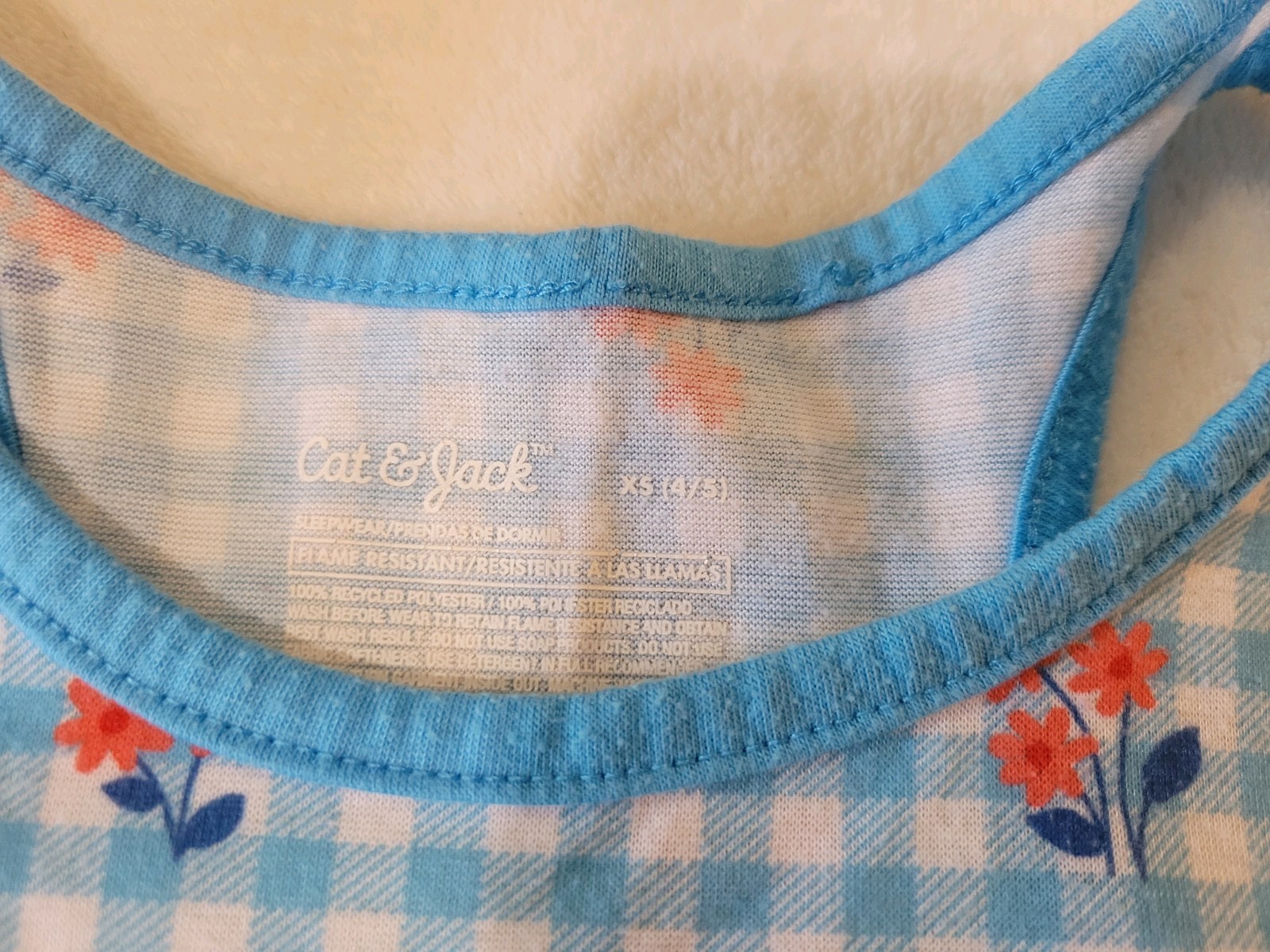 Cat & Jack Girls Blue Gingham Floral Tank Shorts Set Size 4/5