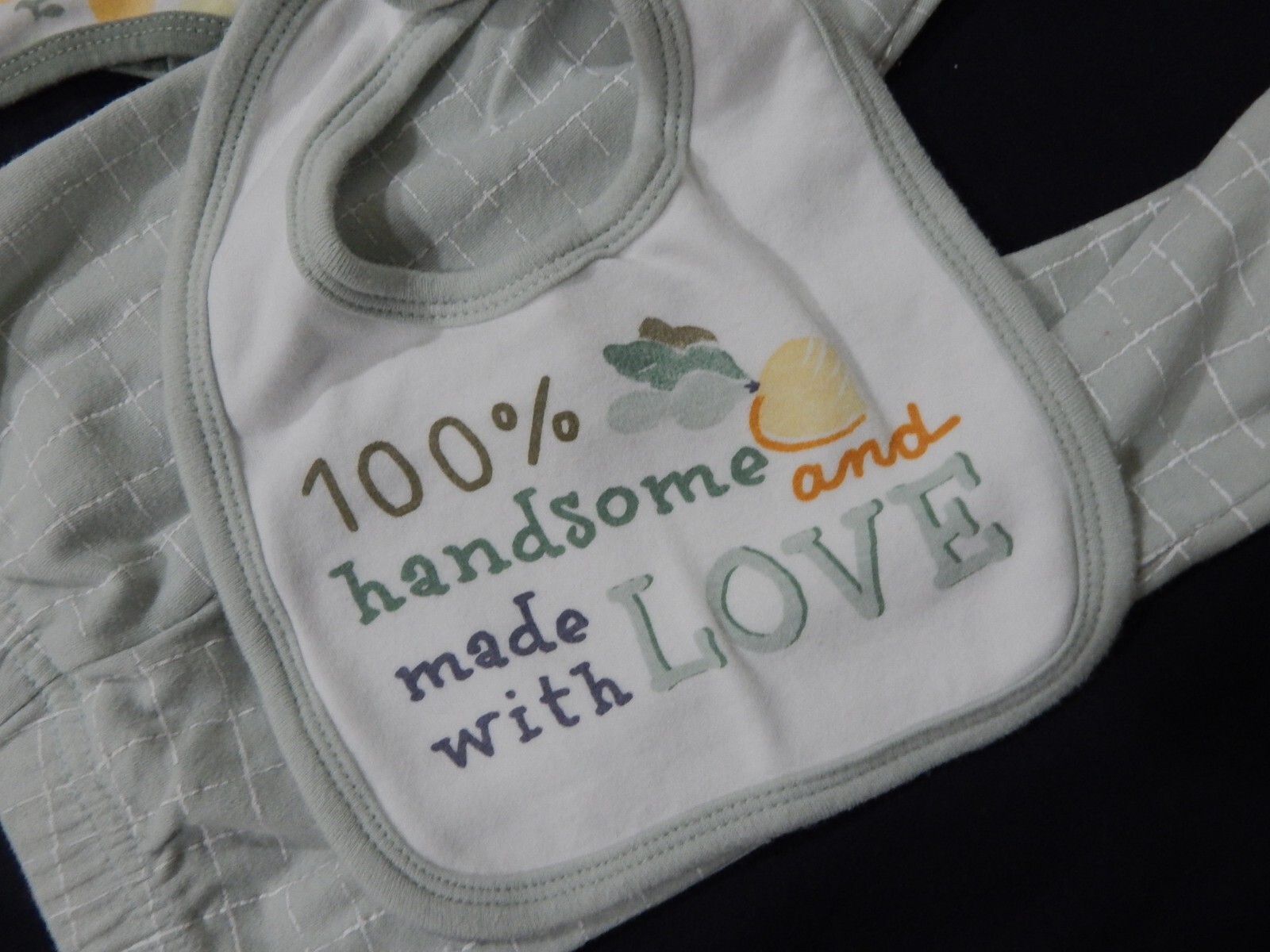 4 Piece Baby Boy Rompers Pants Bib sets All AVOCADO Theme Fruit Veggies 6-9 mont