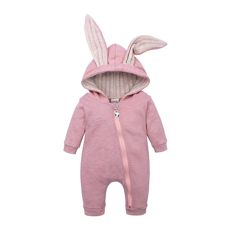 Newborn Infant Bunny Ears Hooded Jumpsuit Cute Babywear Easter Bunny Romper-Pink