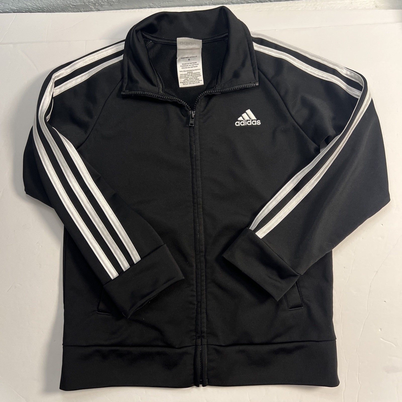 Adidas Toddler Track Suit Set Black White 3 Stripe Jacket + Pants Size 6