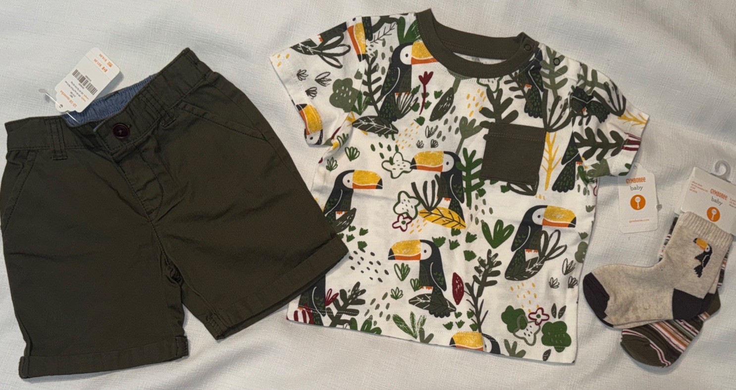 Gymboree Boy Size 12-18 Months So Tropical Shorts Socks Toucan T-shirt New Olive