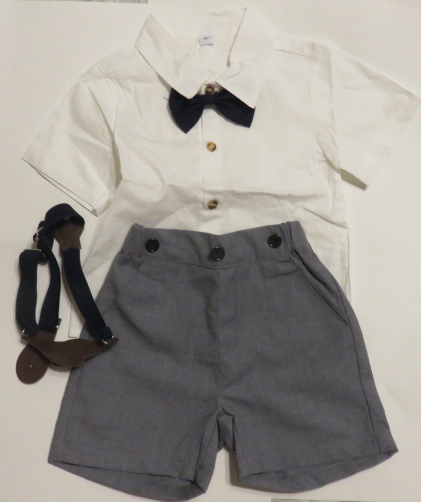 Sangtree Boys Dress Suit Outfit Shorts- Grey/White 18-24M NEW!!! US SELLER!!!