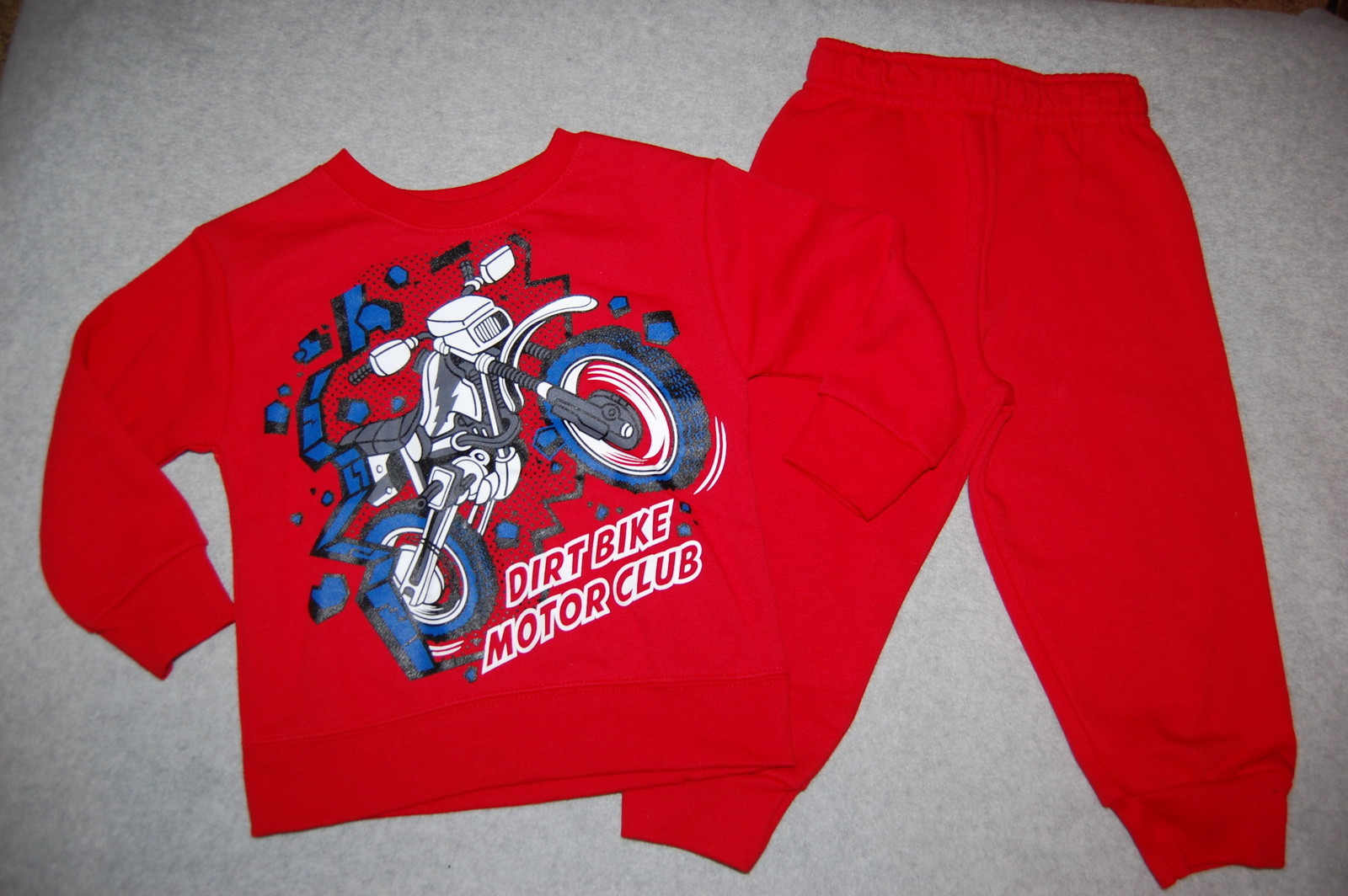 Toddler Boys RED SWEAT SHIRT Crew Neck DIRT BIKE MOTOR CLUB Sweatpants 2T