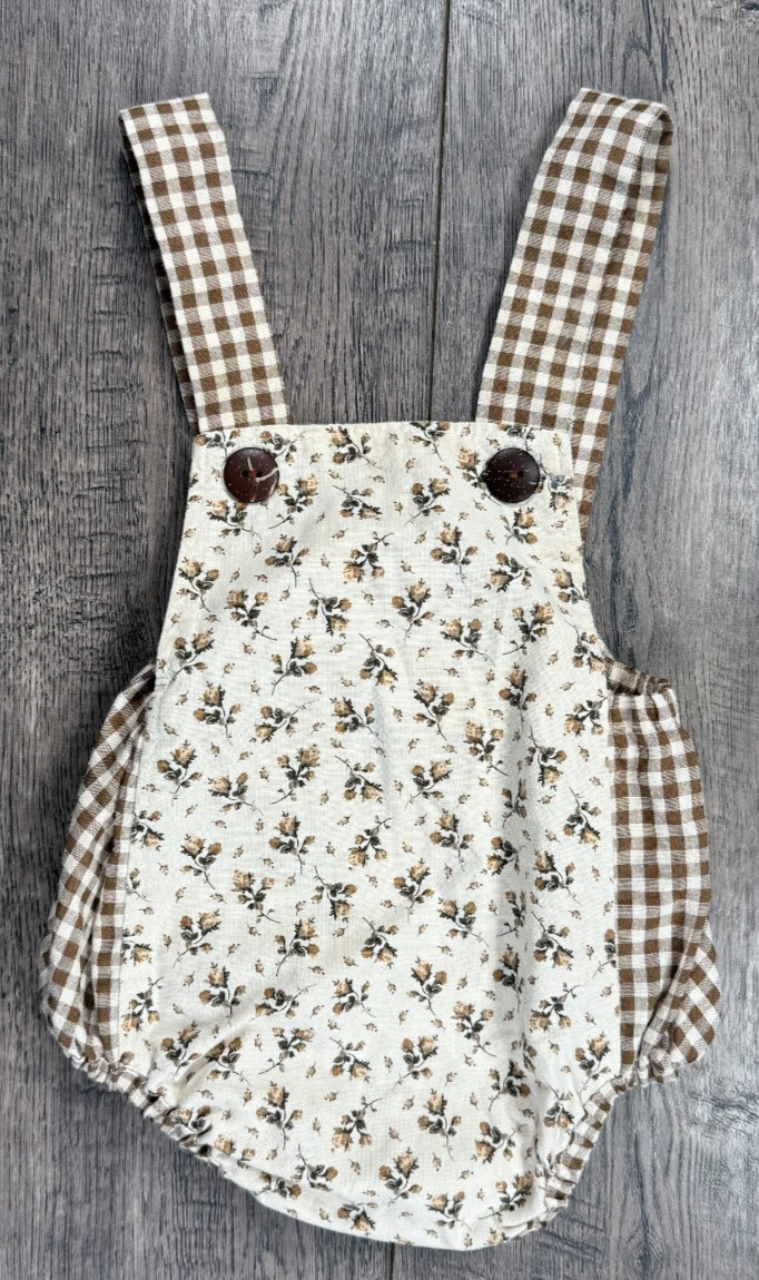 Baby Girl Clothes Ashley Rose 3-6 Month Tan Brown Check Romper Outfit