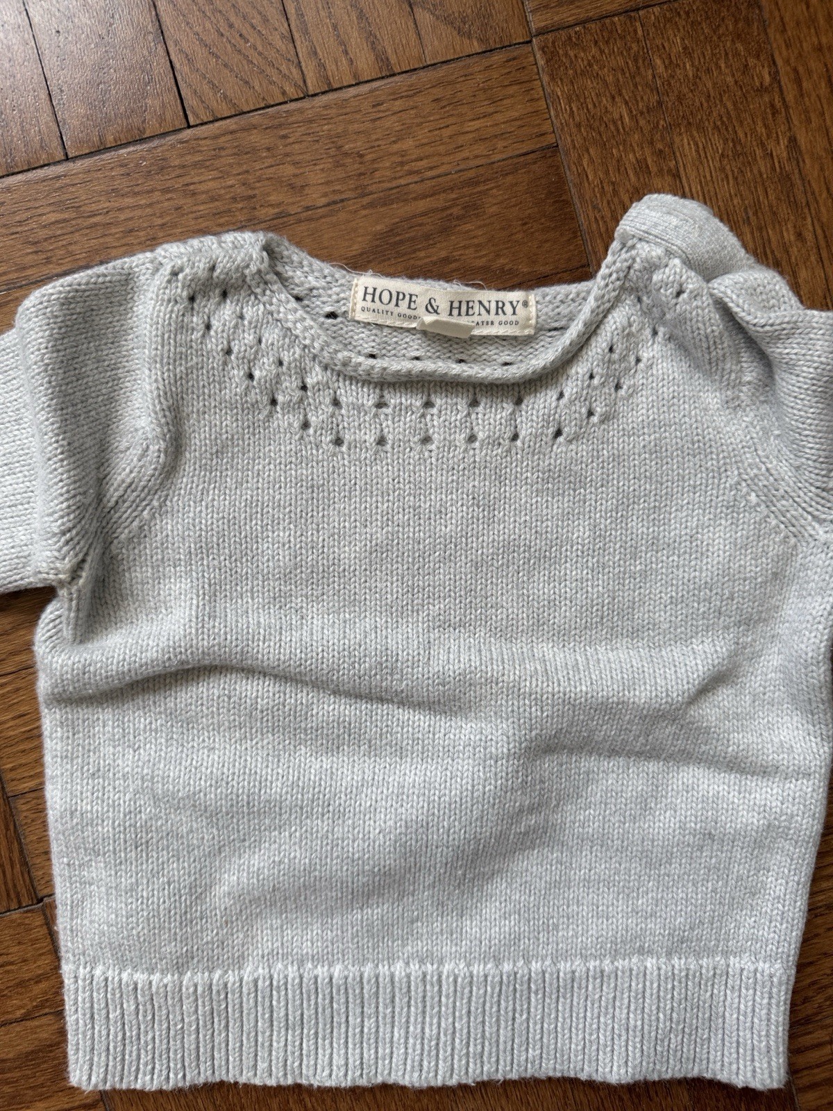 Hope & Henry Baby Sweater Set 3-6M Cable Knit Ivory/Gray Cardigan One-Piece 0-3
