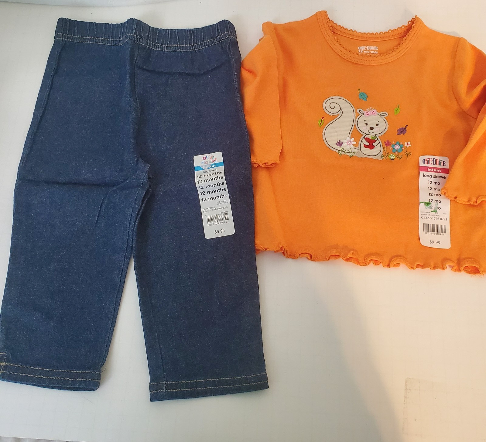 Okie-Doki 2 Piece Outfit Top Squirrel Denim Jeans 12 Mos NWT