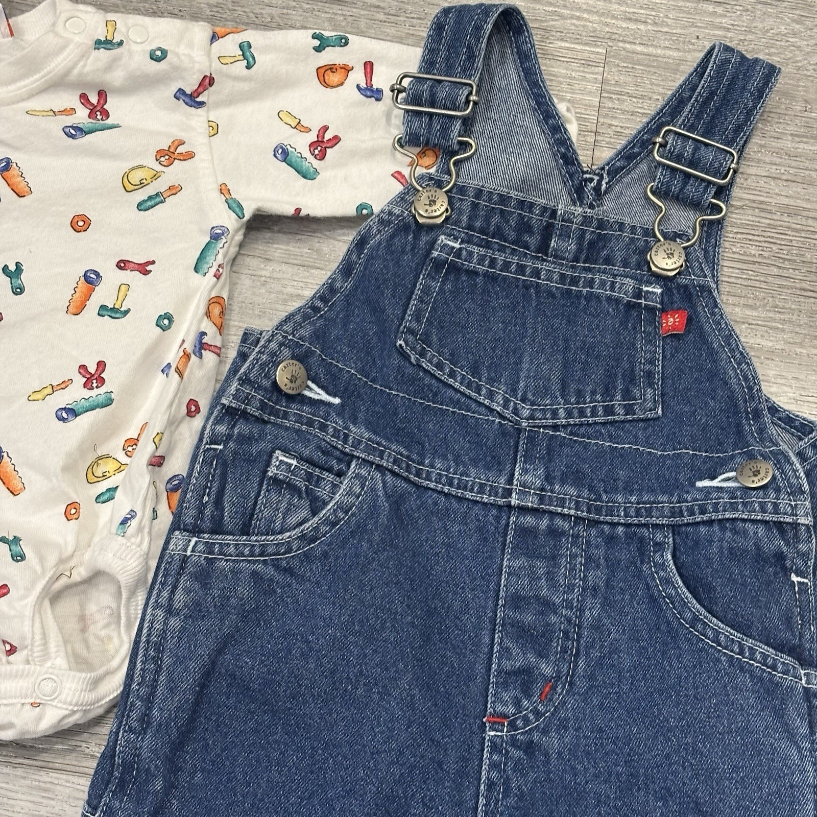 Carter’s Vintage Baby Overalls 2 Piece Set 3/6 Months Carpenter Denim Blue