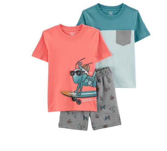 Carter’s Boys 3 Pc Bugs Playwear Set Skateboarding Grasshopper Orange 2T 4T