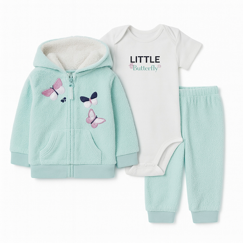Carter’s Baby Girl 3-Piece Outfit Set Butterfly Hoodie, Bodysuit Pants 18 Months