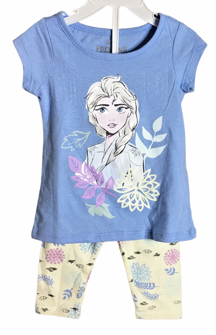 Disney Frozen II Elsa Blue Shirt White Flower Leggings Toddler Girls Size 2T