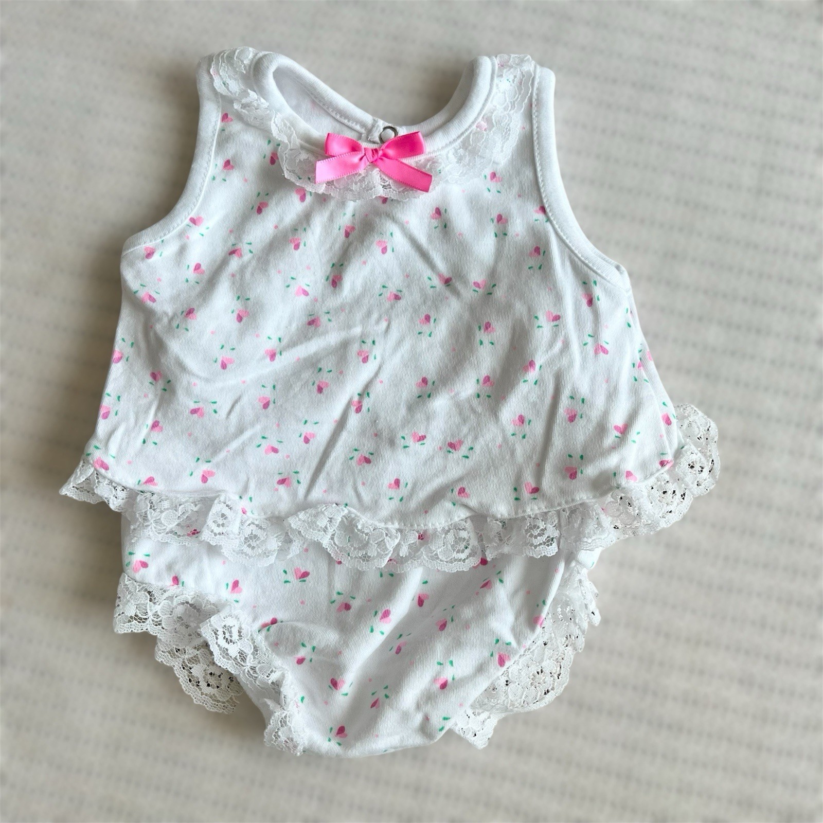 Vintage Baby Girl Ruffle Lace Outfit 0-3 Months White Pink EUC Toddletime