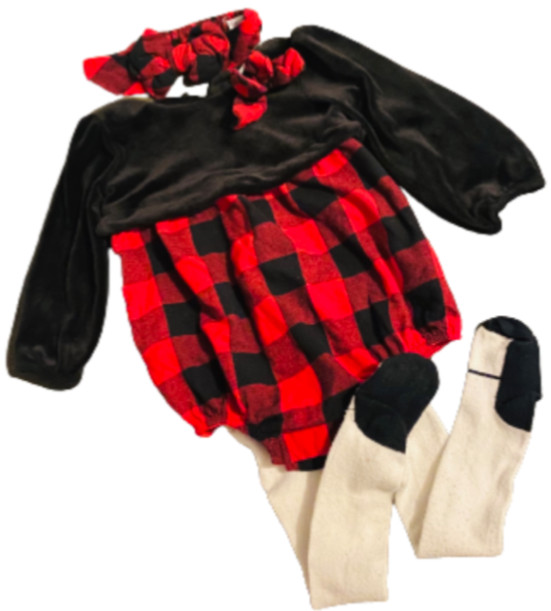 Tommy Bahama Baby Girls’ Christmas Holiday 3-PC Plaid/Flannel Leotard Set Sz-12M