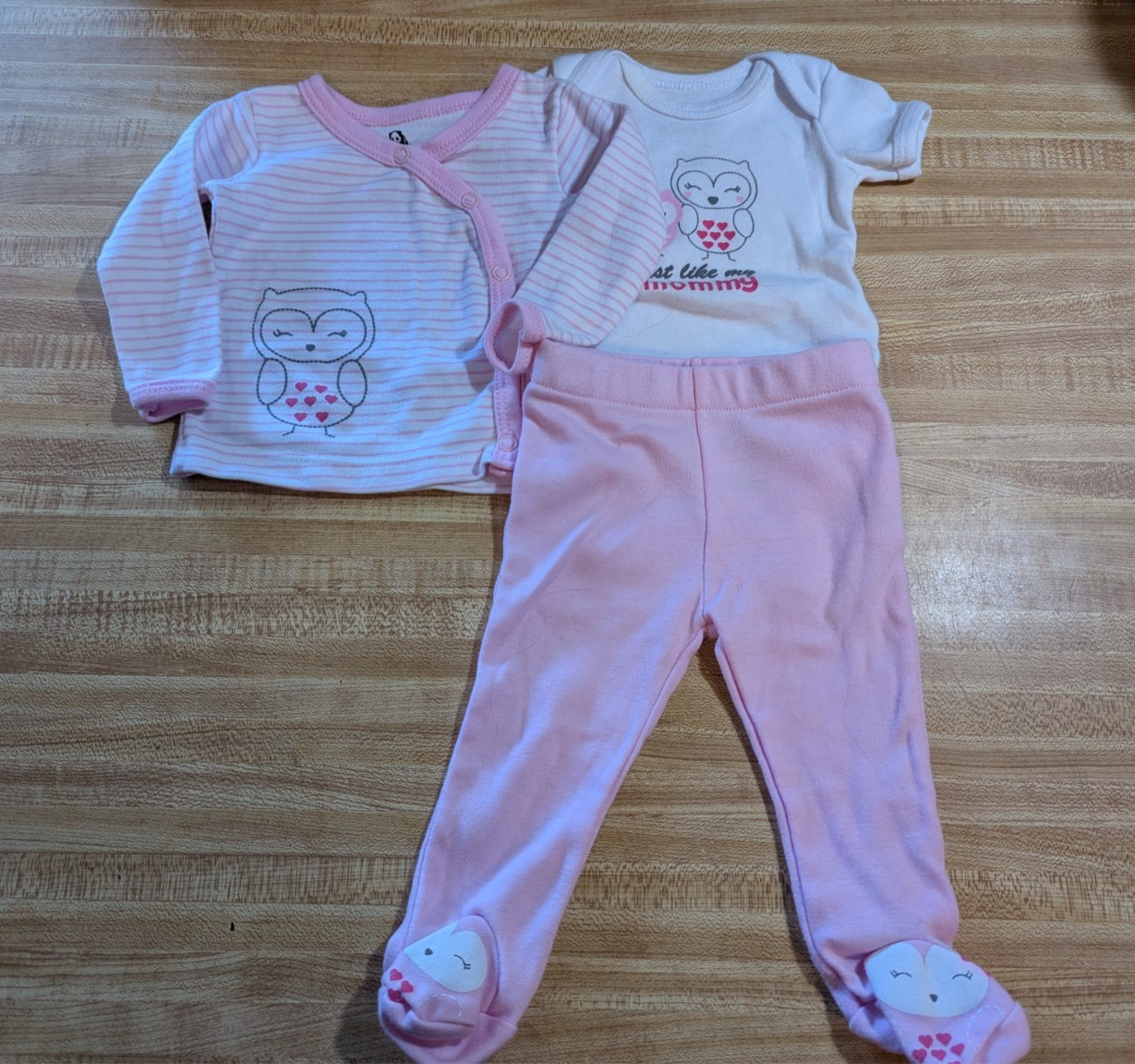 Bam Bu Baby Size Newborn cotton blend Owl just like my mommy three piece outfit