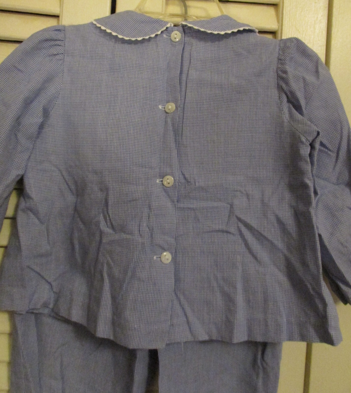Vive la Fete Girls Smocked Snowman Blue Gingham Outfit 2Pc Ruffle Pants Top 18M