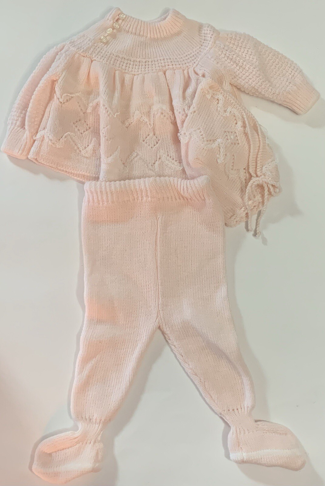 NWT Vintage Mothercare 3 Piece Knit Baby Outfit Beautiful Pink 0-6 Month