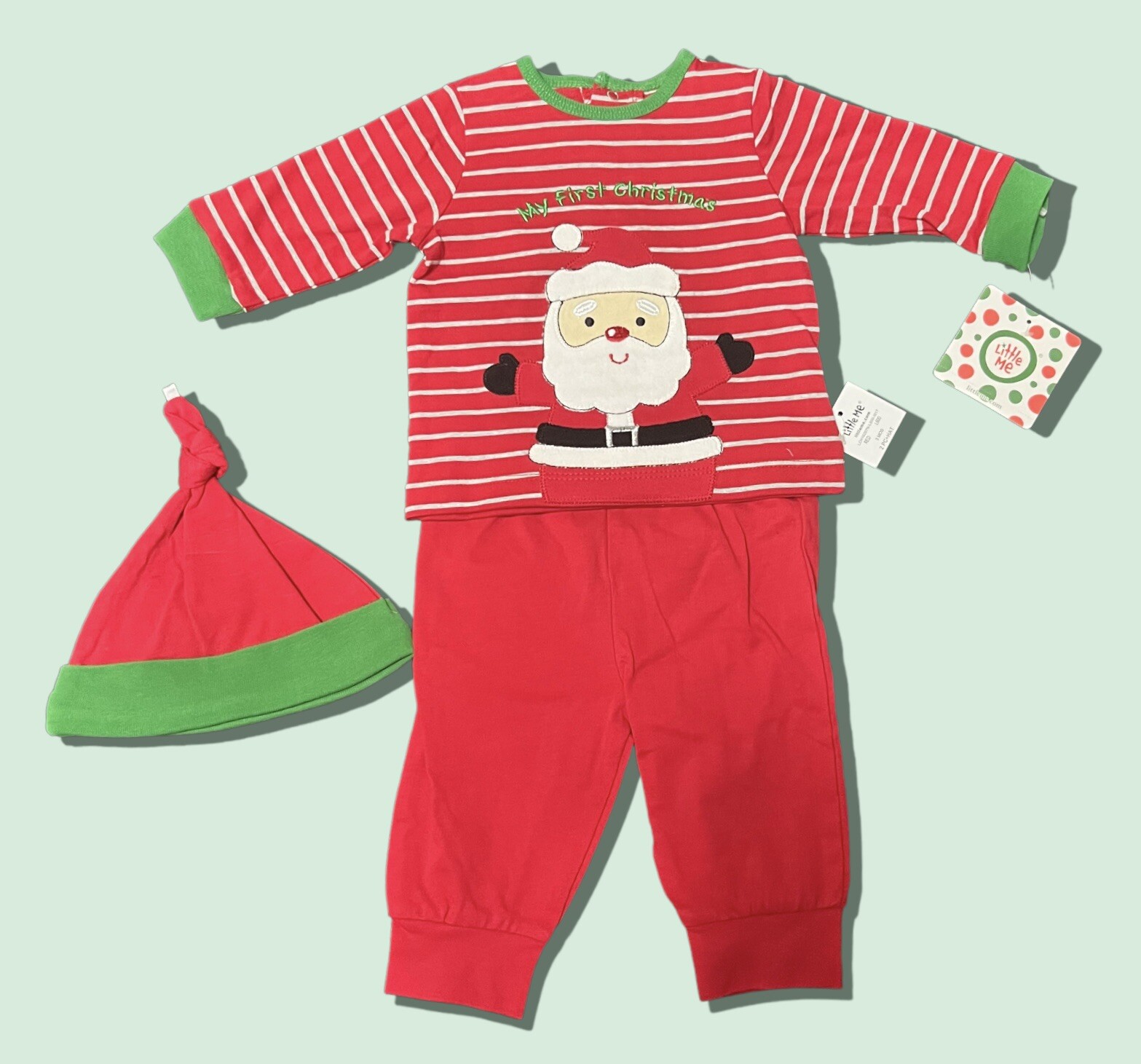 LITTLE ME Santa Top, Joggers & Hat Set Size 3 Months