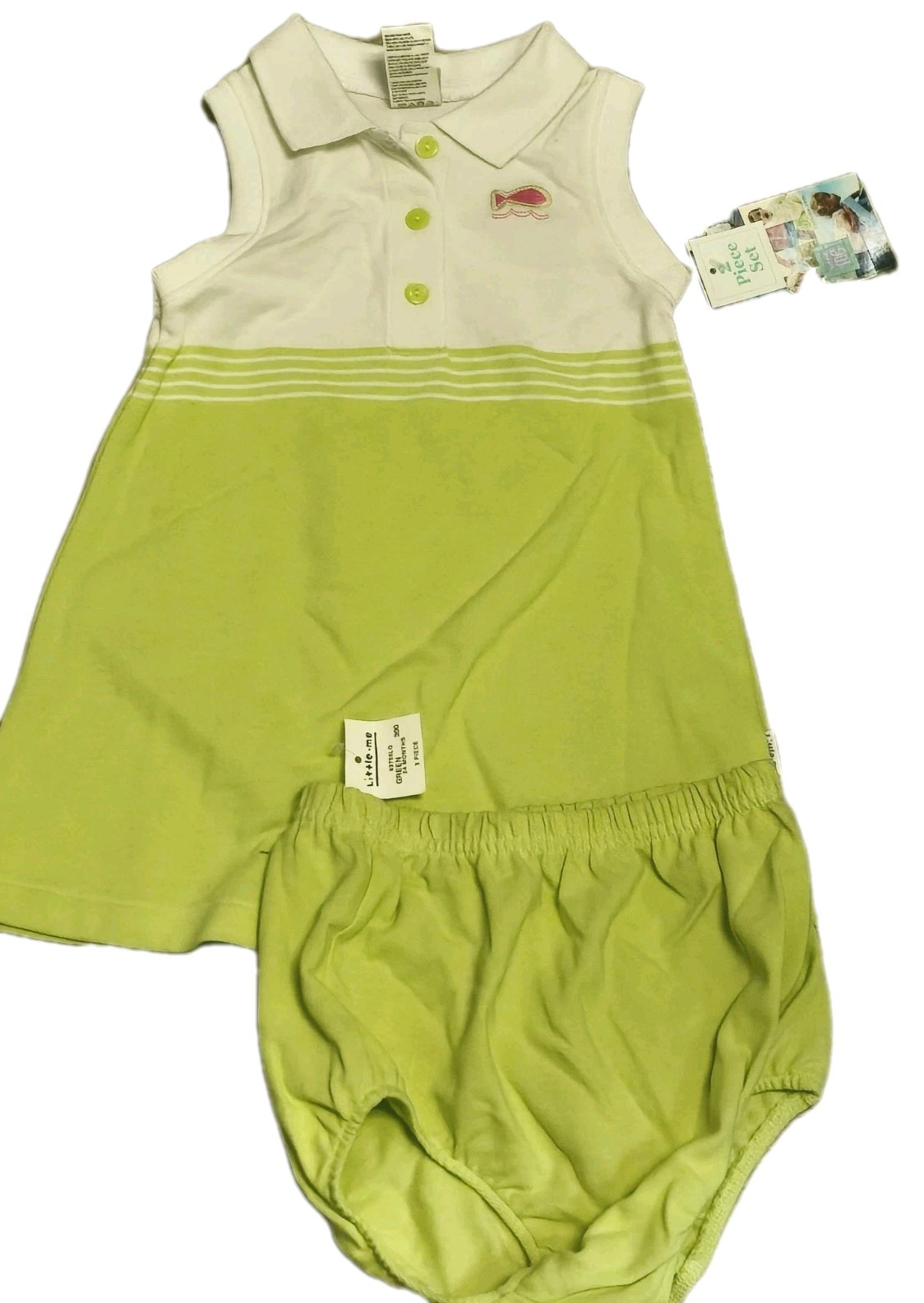 NWT Little Me Fishing Lilies Baby Girl Polo Dress & Bloomer Set 24 Months Green