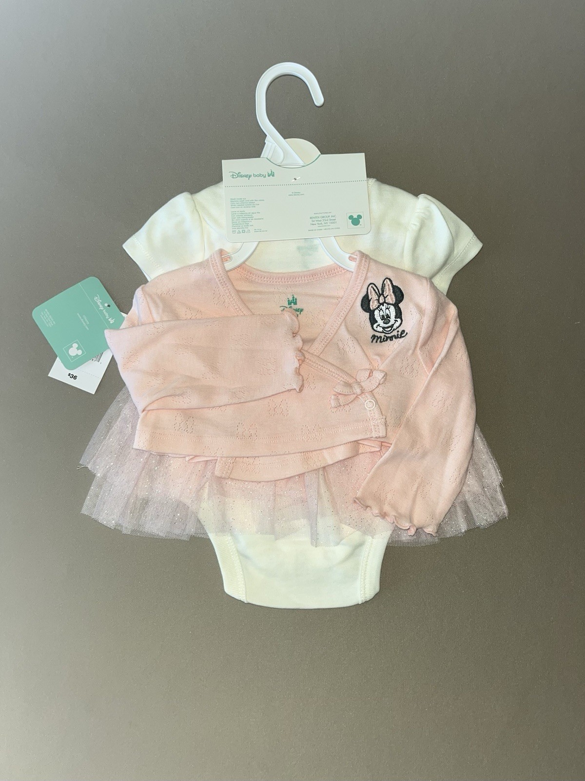 Disney Baby Girls Minnie Mouse Newborn Short Sleeve Bodysuit, Cardigan & Bow-New