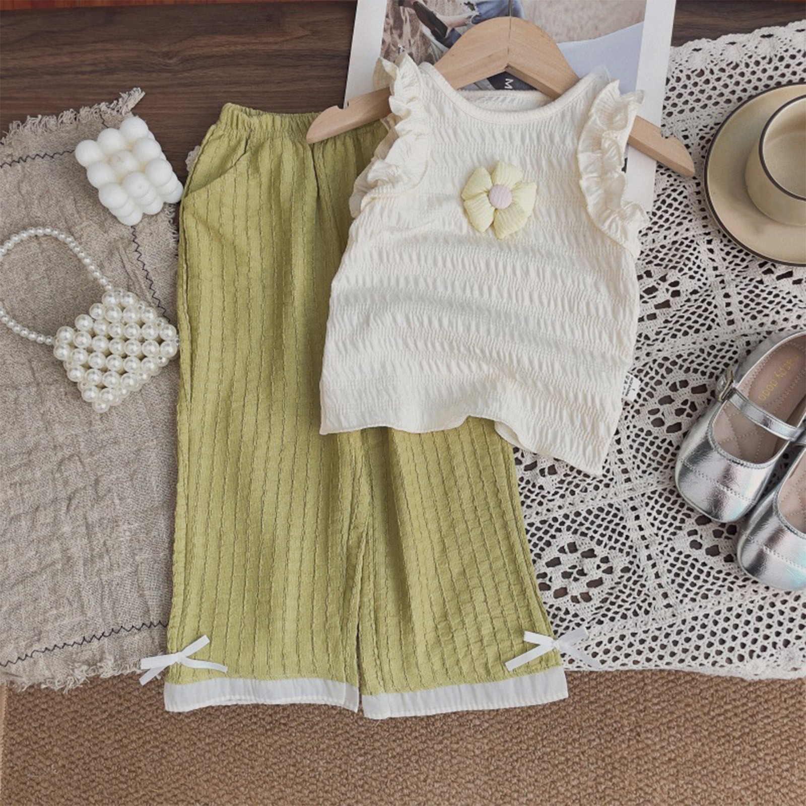 Baby Girls Top With Pants Elastic Waistband Summer Outfits Ruffle 2-Piece Set