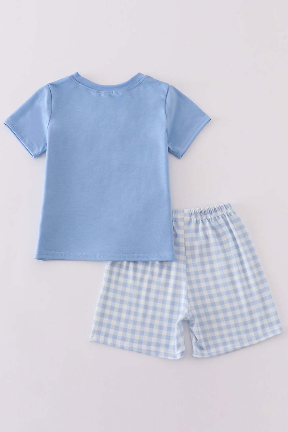 Boy’s Boutique Blue Easter Cross Embroidered Gingham 2 Piece Outfit Set Matching