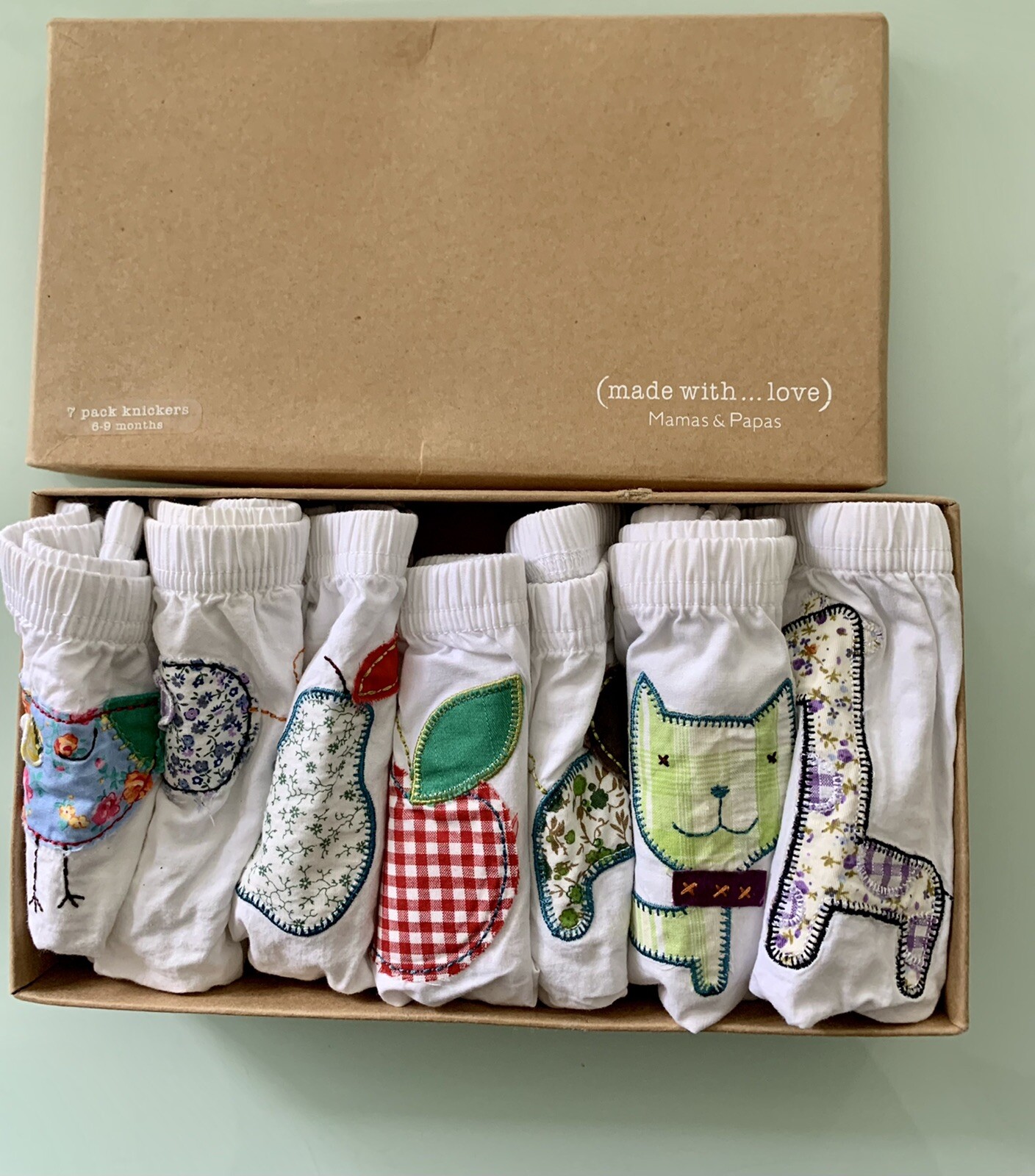 NIB Mamas & Papas 7 x Pairs Girls Applique Cotton Dress Knickers 6-9 Months Gift