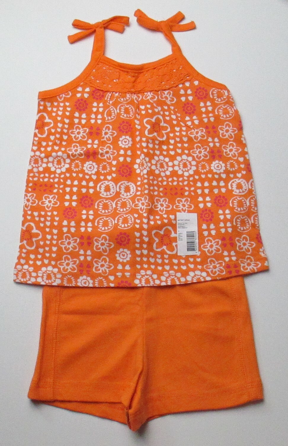 New Infant Baby Girls 12 months Toughskins Orange White Short Set