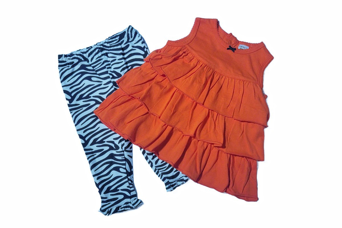 Carter’s Baby Girl’s Orange Tiered Tank, Zebra Leggings Pants Outfit, 6 Months