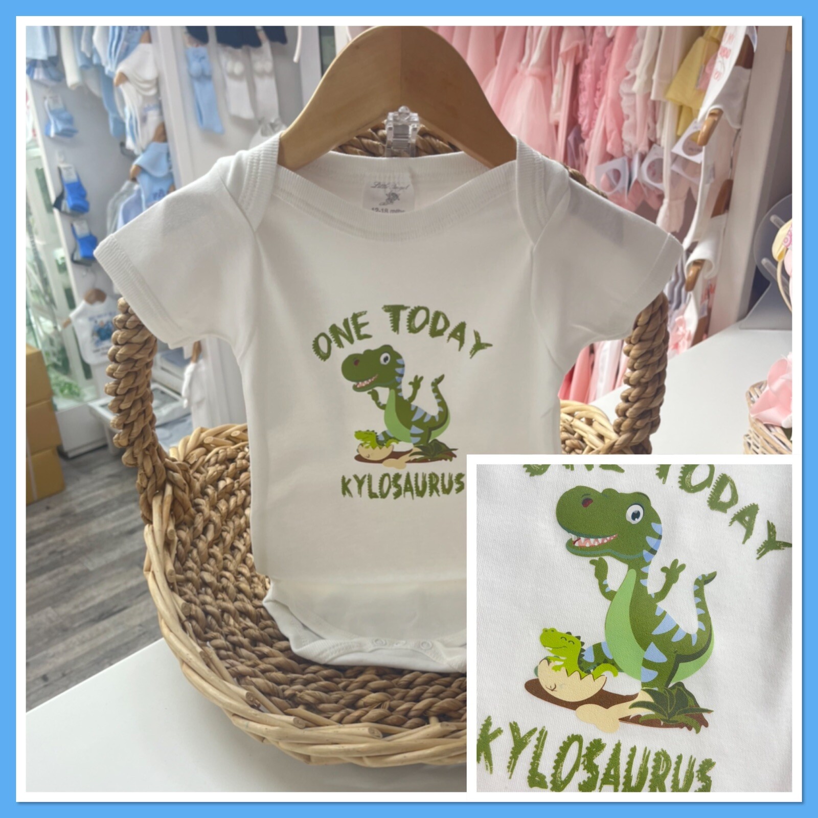 Personalised Baby Boys 1st Birthday One Today Cake Smash Long Vest 0-2y Dinosaur