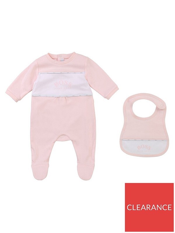 HUGO BOSS Baby Girl Sleepsuit & Bib Set Pale Pink gift Set Box 12 Months RRP £85