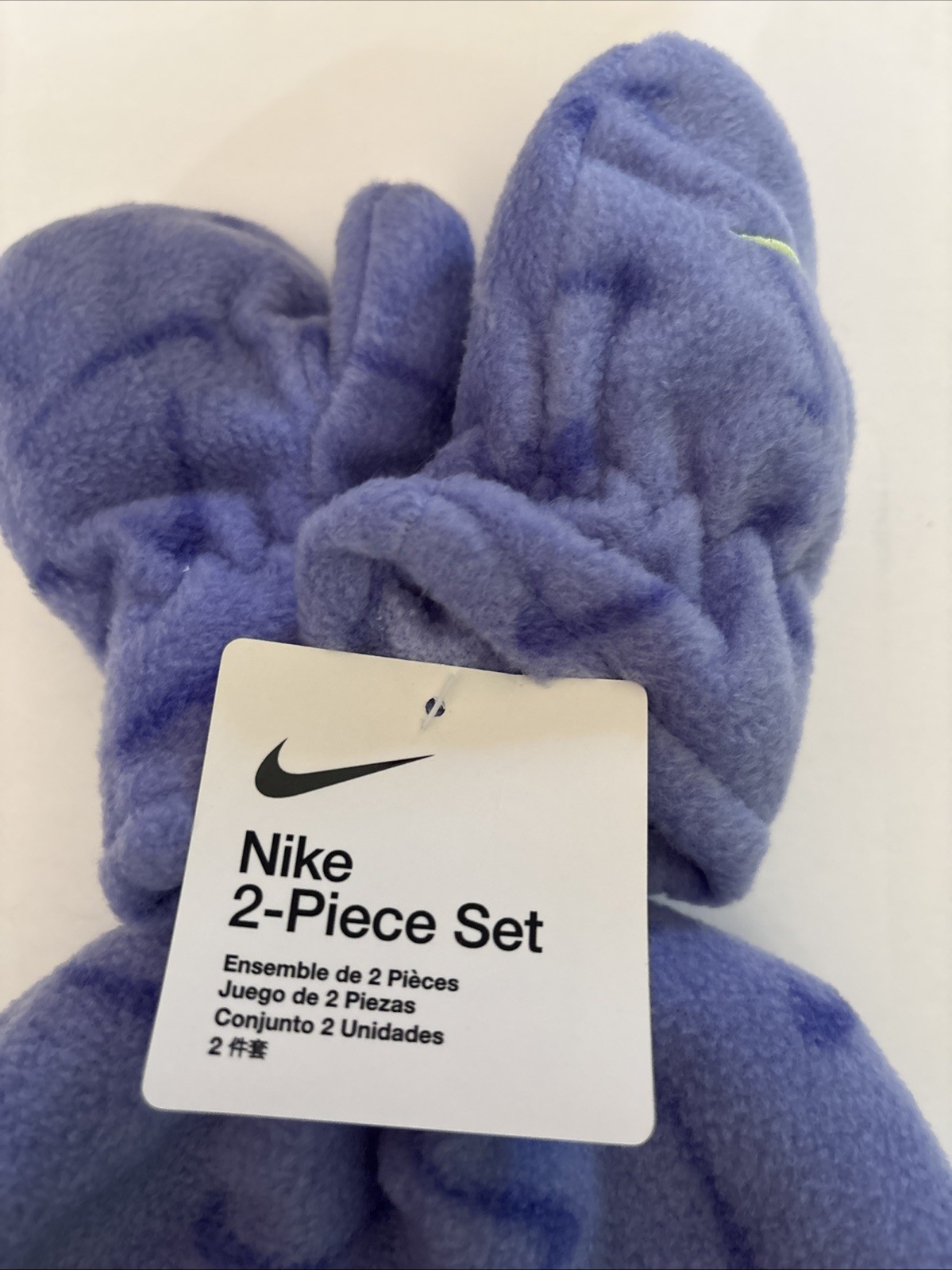 Nike Toddler Fleece Chin Strap Trapper Hat & Mittens 2 Piece Sz 2/4T – NEW