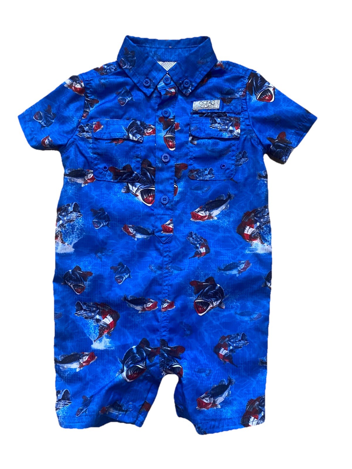 Boys 1 Piece Outfit Size 12 Months Ocean Coast Fishing Blue Fish Vented