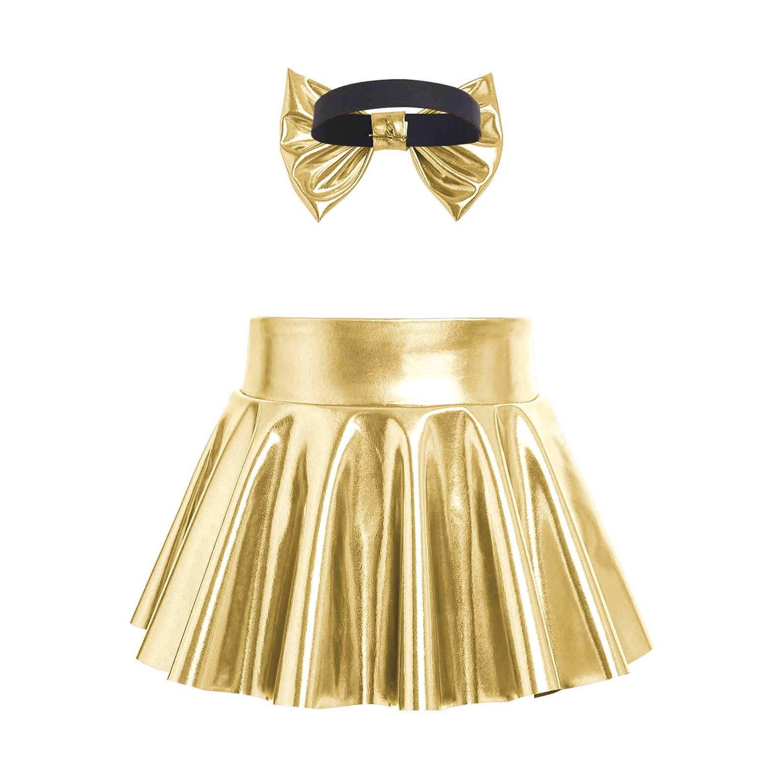 Baby Girls Metallic A-line Skirt Mini Flare Diaper Cover Short Bowknot Headband