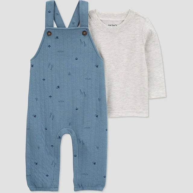 Carters Just One You Baby Boy Undershirt & Quilted Bottom overalls Set 12 mo zoo