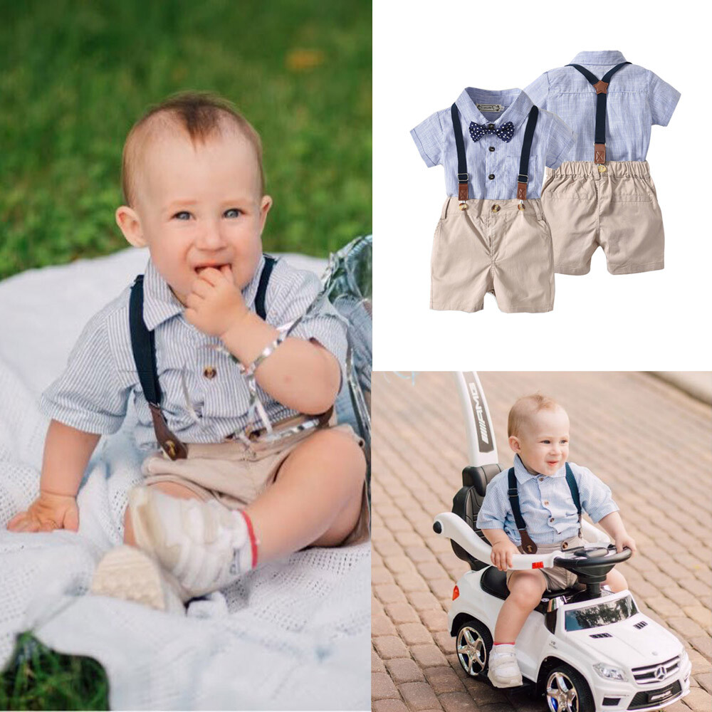 Newborn Baby Boys Gentleman Short Sleeve Suit Romper Bodysuit Shorts Clothes Set