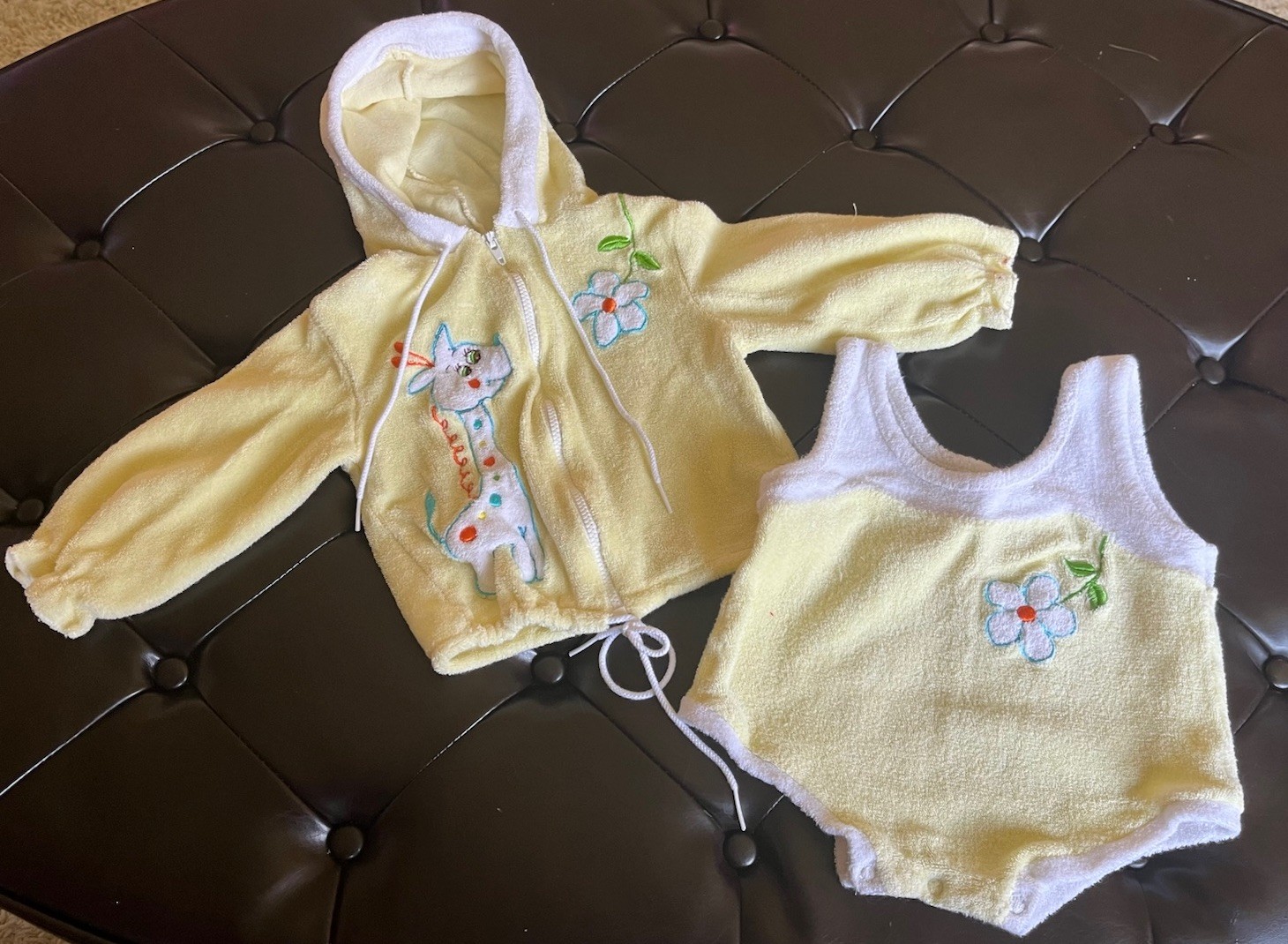 Vintage Baby Outfit Terry Cloth Swimsuit Zip Front Sweatshirt Giraffe 18 Month