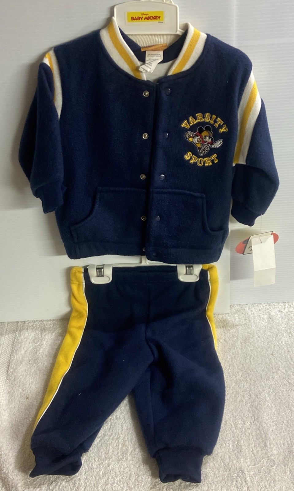 Vintage Disney Baby Mickey 3 Piece Varsity Sport 12M Set