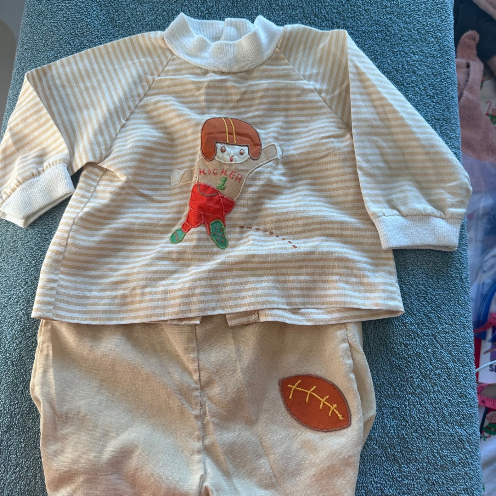 Nannette Beige & White Boys 3M Striped Football Player Matching Set